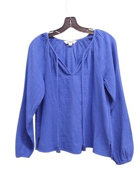 Boden Royal Blue Tie-Neck Peasant Blouse Long Sleeve Size 2